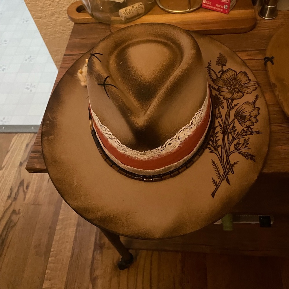 Rustic Revival Custom Brown Floral Western Hat - Picture 3 of 7